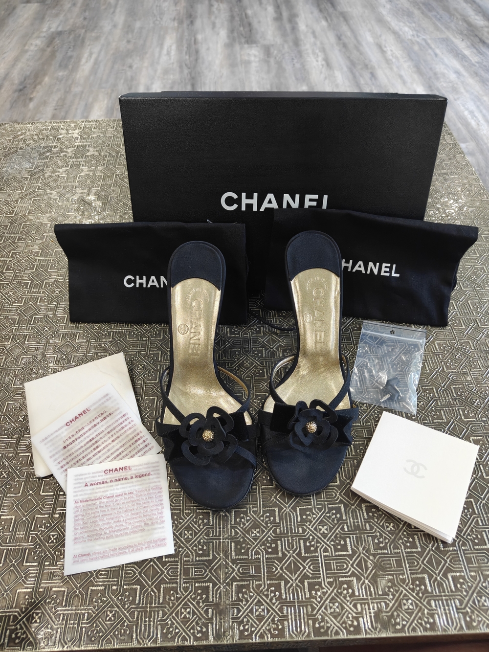 CHANEL Women's Black Camellia Mules 3" Heels Size 37 EU/7 US.